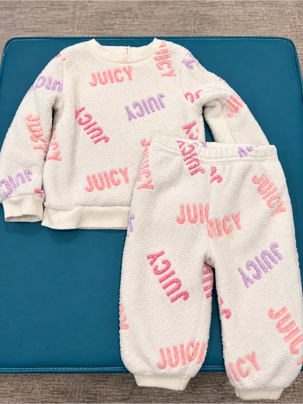 Juicy Couture Cream Fleece Pajama Set with Pink and Lavender Logos